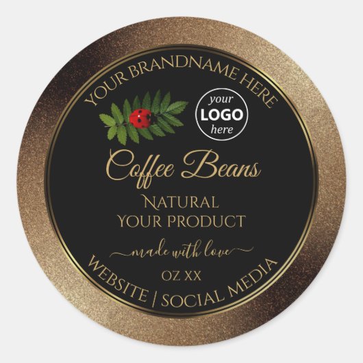 ブラウングリッターブラック製品ラベルLadybugロゴ ラウンドシール (正面)