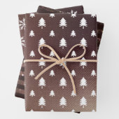 ブラウングリッターモダンフェスティバルツリー&スノーフレーク ラッピングペーパーシート (インサイチュ)