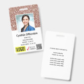 ブラウングリッター介護者QRバーコードフォトIDバッジ バッジ (表裏)