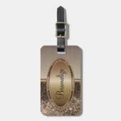 ブラウングリッター及び金属ブラシ青銅プリント ラゲッジタグ (正面縦)