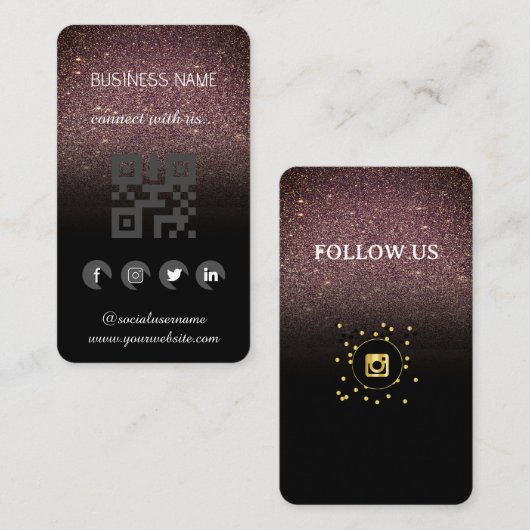 ブラウングリッター – ソーシャルメディアQRコード名刺 名刺 (正面/裏面)