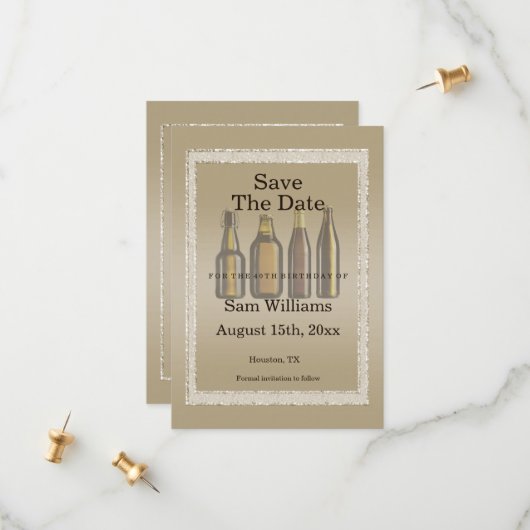 ブラウングリッター&誕生日ビアーズ セーブザデート (正面/裏面インサイチュ)