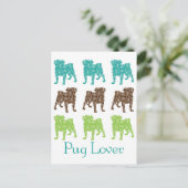 ブラウングリーンとティール(緑がかった色)ペイズリーパグ ポストカード (スタンド正面)