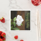 ブラウングリーンとホワイトガーデンスタイルの紙 スタンダードカクテルナプキン (インサイチュ)