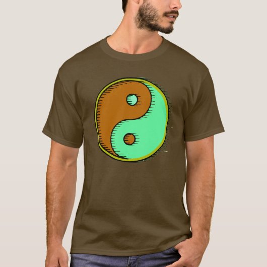 ブラウングリーンウィンドブローン陰陽 Tシャツ (正面)