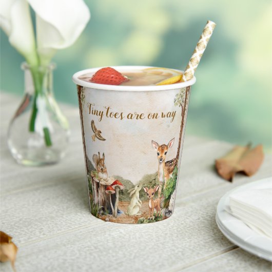 ブラウングリーンウォーター色の赤ちゃんシャワー招待 紙コップ (インサイチュ)