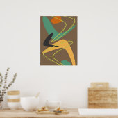 ブラウングリーンモダンミッドセンチュリー抽象芸術ヴィンテージ ポスター (キッチン)