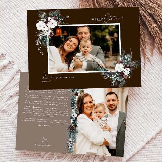 ブラウングリーンリーヴィンテージクリスマスツー写真 シーズンカード