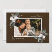 ブラウングリーンリーヴィンテージクリスマスツー写真 シーズンカード (正面)