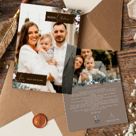 ブラウングリーンリーヴィンテージクリスマスファミリーポートレート シーズンカード