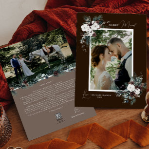 ブラウングリーンリーヴィンテージメリー結婚したポートレート シーズンカード