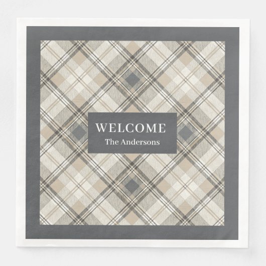 ブラウングレークラシック名前をカスタムする幾何学的ナプキン (正面)