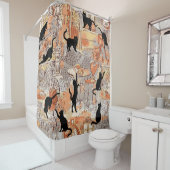 ブラウングレーフランスのキャットパリカフェシャワーカーテン シャワーカーテン (インサイチュ)