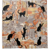 ブラウングレーフランスのキャットパリカフェシャワーカーテン シャワーカーテン (正面)