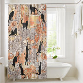 ブラウングレーフランスのキャットパリカフェシャワーカーテン シャワーカーテン