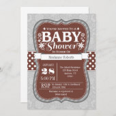 ブラウングレーフローラフラワーベビーシャワー招待状 招待状 (正面/裏面)