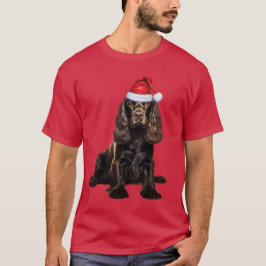 ブラウンコッカースパニエル犬おもしろいクリスマスサンタドッグ Tシャツ