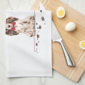 ブラウンコッカースパニエル犬おもしろいクリスマスドッグと木 キッチンタオル (四つ折り)