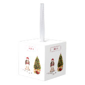 ブラウンコッカースパニエル犬おもしろいクリスマスドッグと木 キューブオーナメント (裏面アングル)