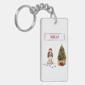 ブラウンコッカースパニエル犬おもしろいクリスマスドッグと木 キーホルダー (正面左)