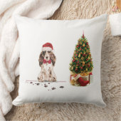 ブラウンコッカースパニエル犬おもしろいクリスマスドッグと木 クッション (ブランケット)