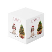 ブラウンコッカースパニエル犬おもしろいクリスマスドッグと木 フォトキューブ (裏面アングル)