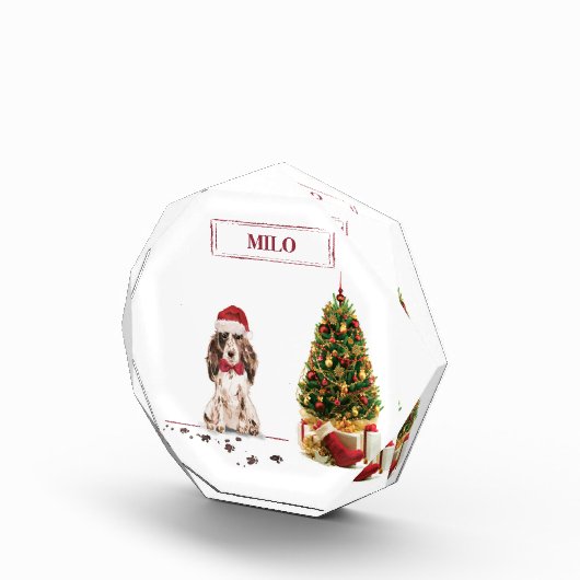 ブラウンコッカースパニエル犬おもしろいクリスマスドッグと木 フォトブロック (右)