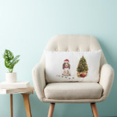 ブラウンコッカースパニエル犬おもしろいクリスマスドッグと木 ランバークッション (椅子)