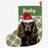 ブラウンコッカースパニエル犬グリーンプライドと犬の名前 ラージクリスマスストッキング (裏面)