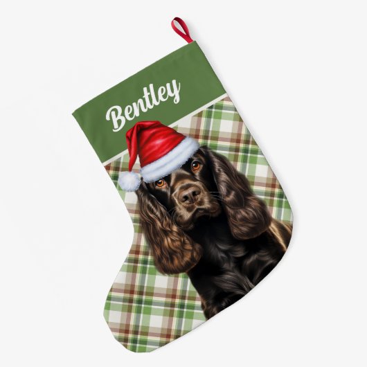 ブラウンコッカースパニエル犬グリーンプライドと犬の名前 ラージクリスマスストッキング (裏面 (吊り時))