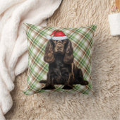 ブラウンコッカースパニエル犬シーズンプレイドクリスマスドッグ クッション (ブランケット)