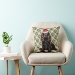 ブラウンコッカースパニエル犬シーズンプレイドクリスマスドッグ クッション