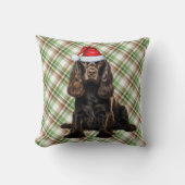 ブラウンコッカースパニエル犬シーズンプレイドクリスマスドッグ クッション (正面)