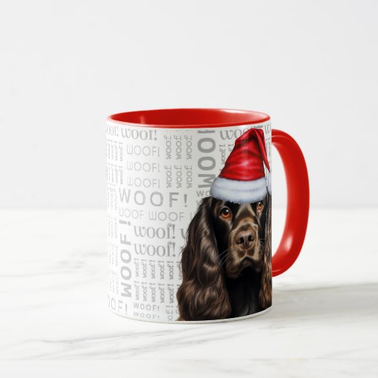 ブラウンコッカースパニエル犬ドッグサンタウーフクリスマス マグカップ (正面右)