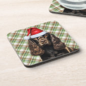 ブラウンコッカースパニエル犬ドッグホリデープレイドクリスマス コースター (左側)