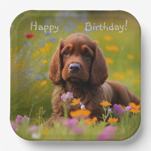ブラウンコッカースパニエル犬 ペーパープレート (正面)