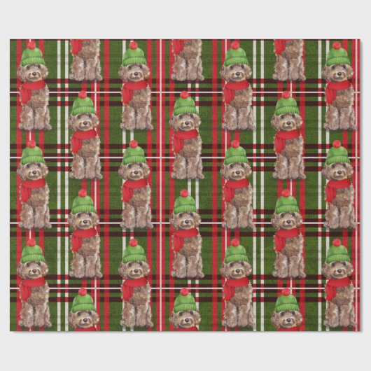 ブラウンコックパプーとプレイドクリスマスホリデー ラッピングペーパー (フラット)