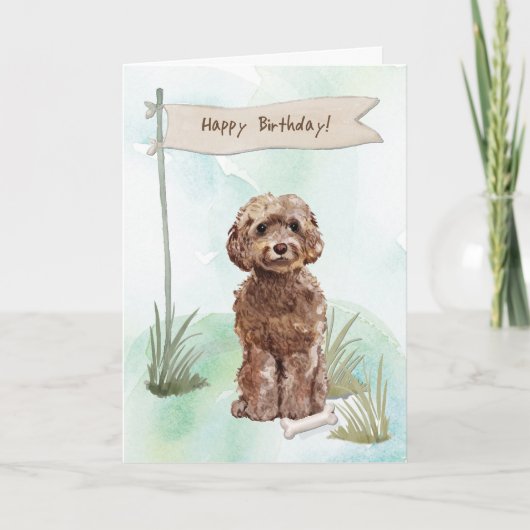 ブラウンコックパプー犬の下の誕生日標識 カード (正面)