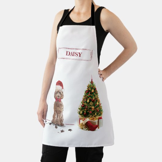 ブラウンコックポおもしろいークリスマス犬と木 エプロン (インサイチュ)
