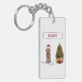 ブラウンコックポおもしろいークリスマス犬と木 キーホルダー (正面左)