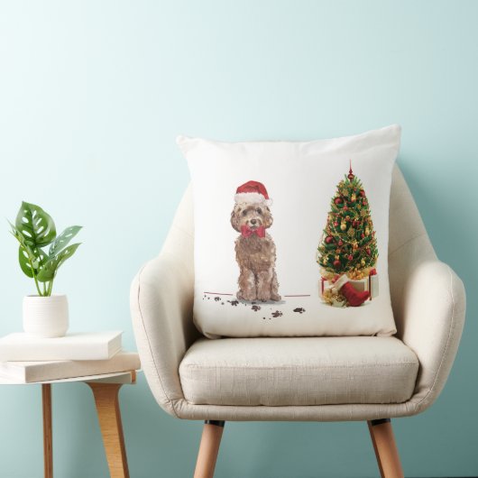 ブラウンコックポおもしろいークリスマス犬と木 クッション (椅子)