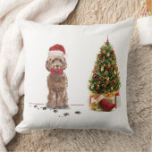 ブラウンコックポおもしろいークリスマス犬と木 クッション (ブランケット)