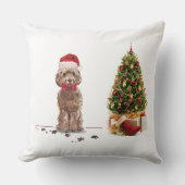ブラウンコックポおもしろいークリスマス犬と木 クッション (正面)