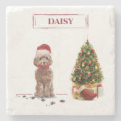 ブラウンコックポおもしろいークリスマス犬と木 ストーンコースター (正面)