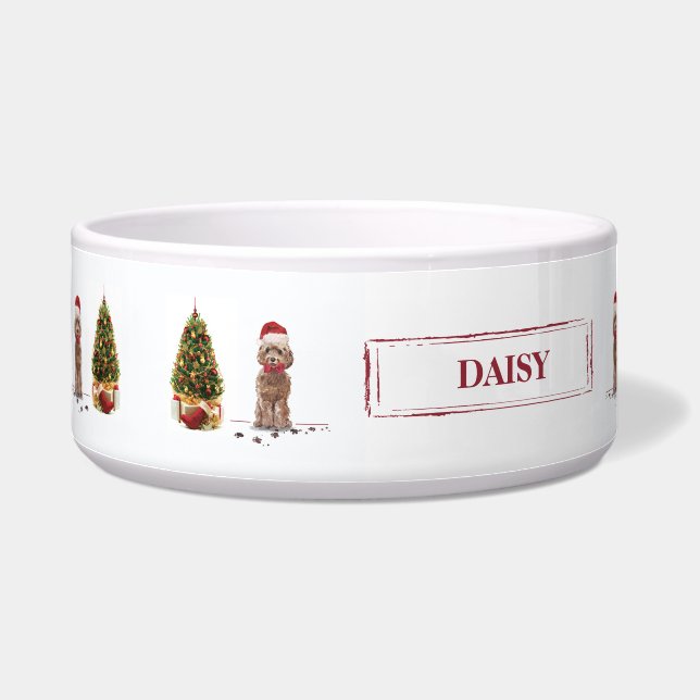 ブラウンコックポおもしろいークリスマス犬と木 ボウル (左)