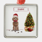 ブラウンコックポおもしろいークリスマス犬と木 メタルオーナメント (正面)