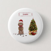 ブラウンコックポおもしろいークリスマス犬と木 缶バッジ (正面)