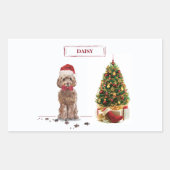 ブラウンコックポおもしろいークリスマス犬と木 長方形シール (正面)