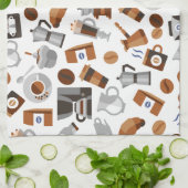 ブラウンコーヒーとクロワッサンパターン キッチンタオル (折り畳み)