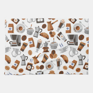 ブラウンコーヒーとクロワッサンパターン キッチンタオル